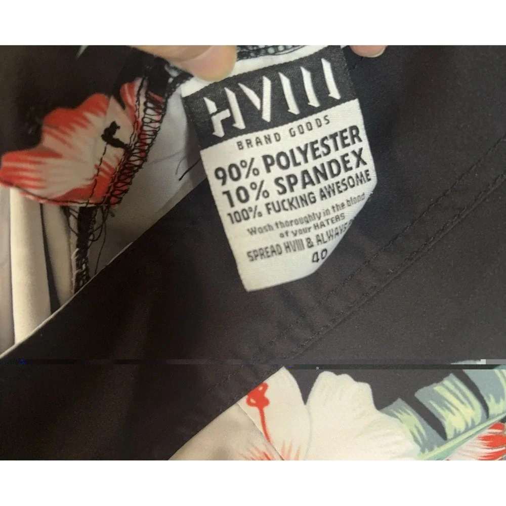 HVIII Brand Goods Board Shorts‎ Mens 40 Black Floral Pockets 8.5